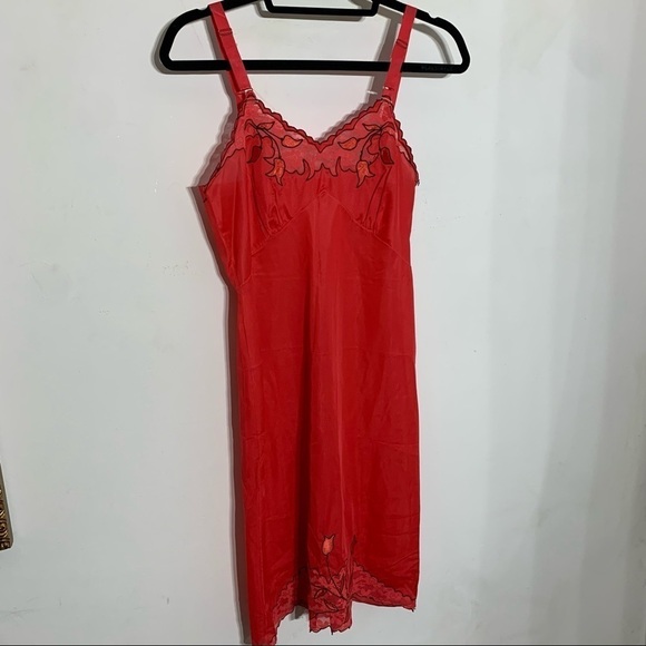 Vintage red embroidered lace slip dress medium womens - Picture 10 of 11